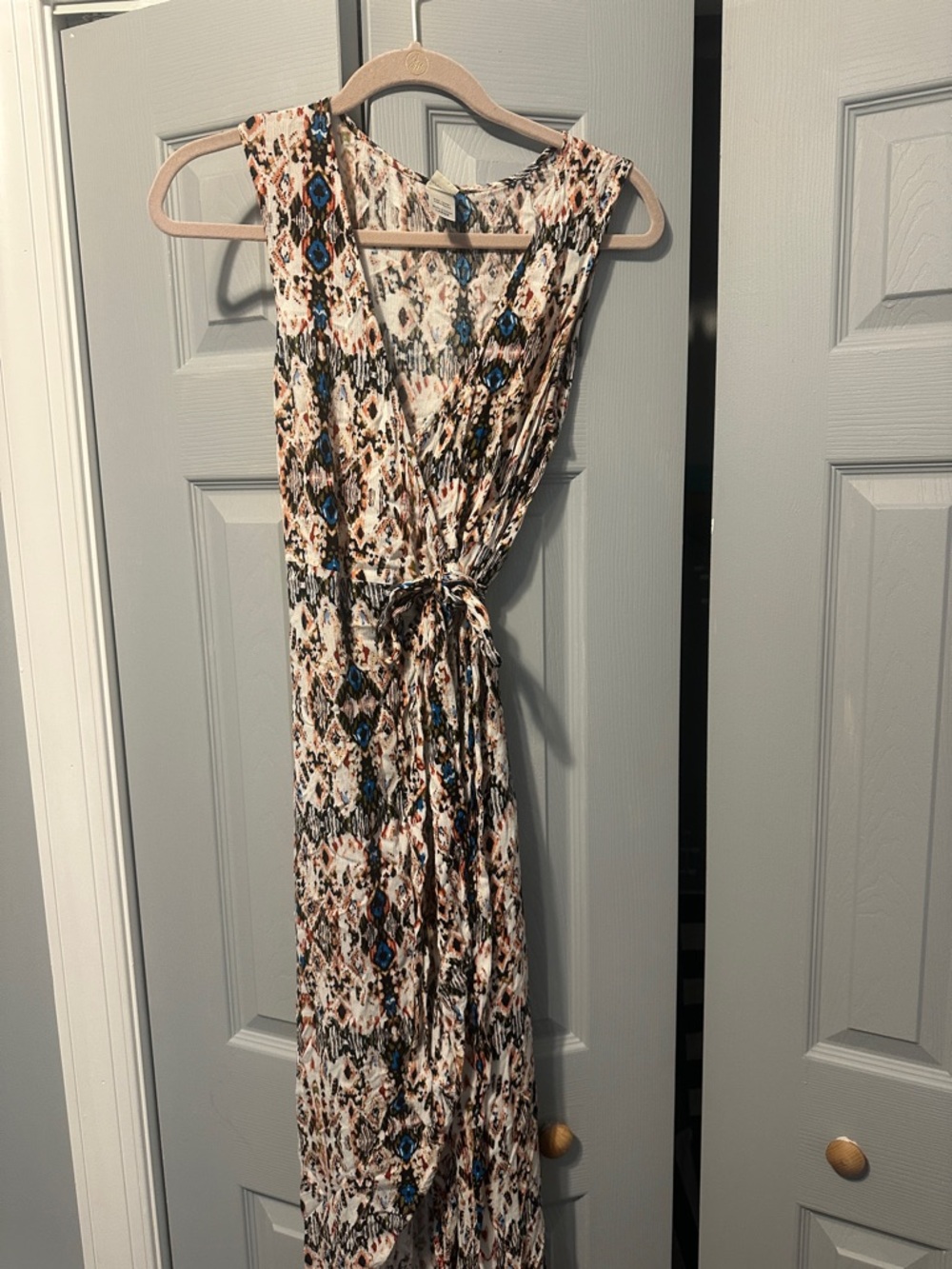 l*space Cream Maxi Wrap Dress with Blue Accents